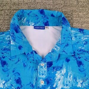 Hreski Golf Polo Shirt Mens 3XL Abstract Blue Watercolor Marble Hreski 136